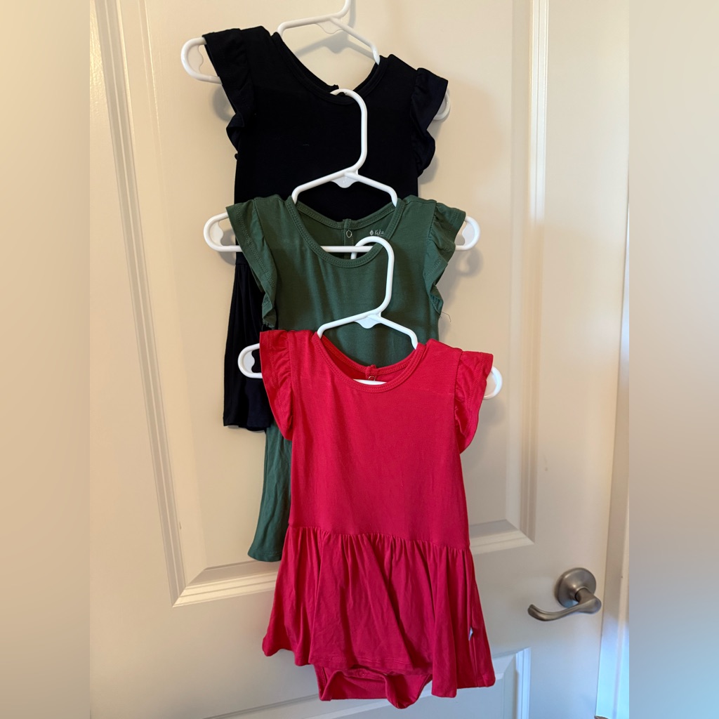 Set Of Three 18-24 Month Kyte Baby Bodysuit Twirl Dresses (Black, Red, Green)